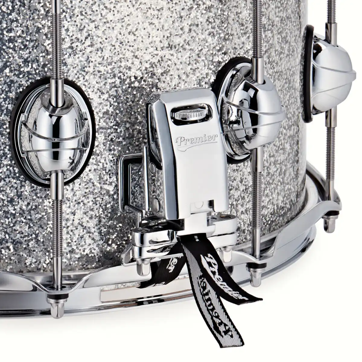 Premier 14" x 7" Genista Maple Snare Drum - Silver Sparkle - Image 4
