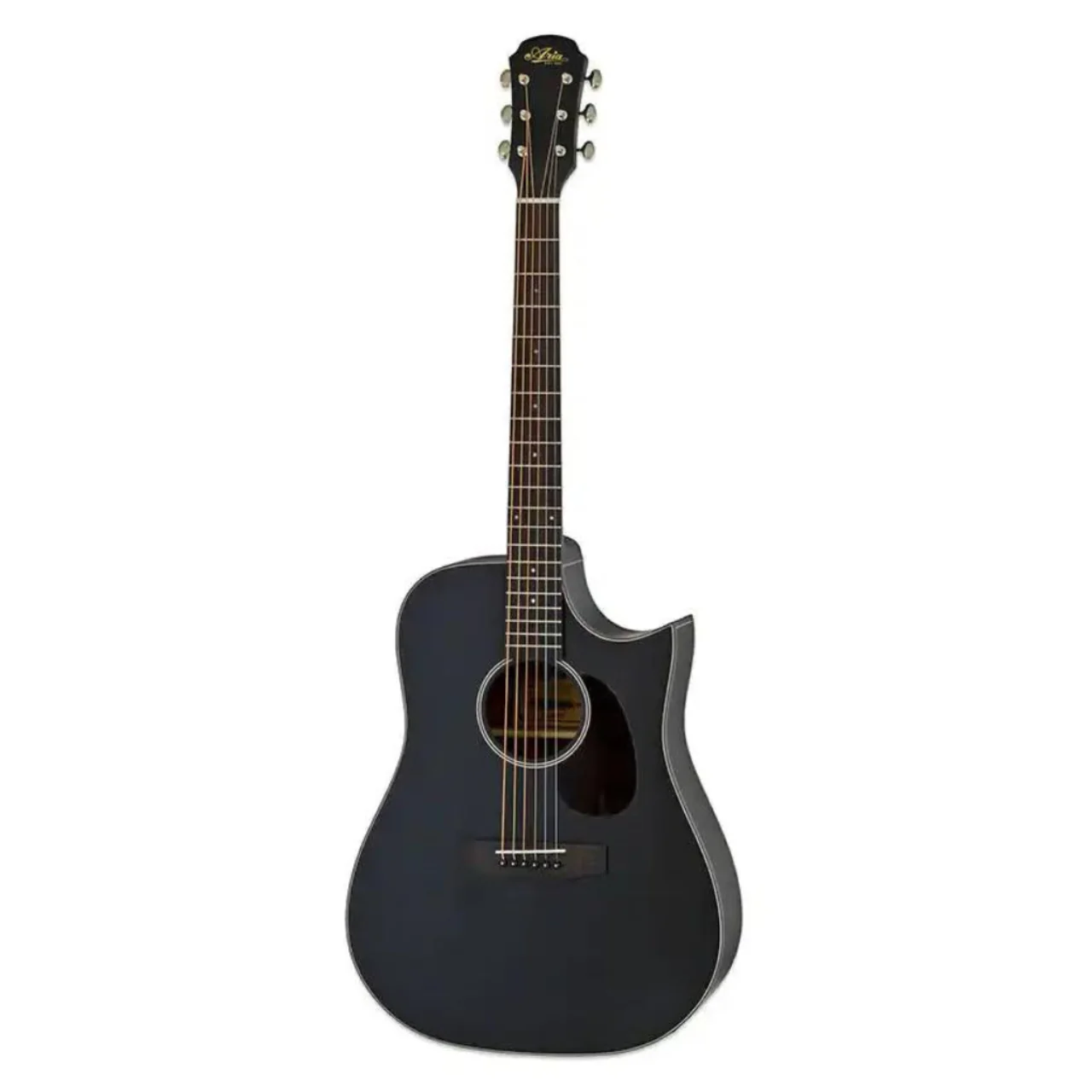 Aria 111-CE-MTBK Matte Black Acoustic Electric Dreadnought Guitar - Image 2