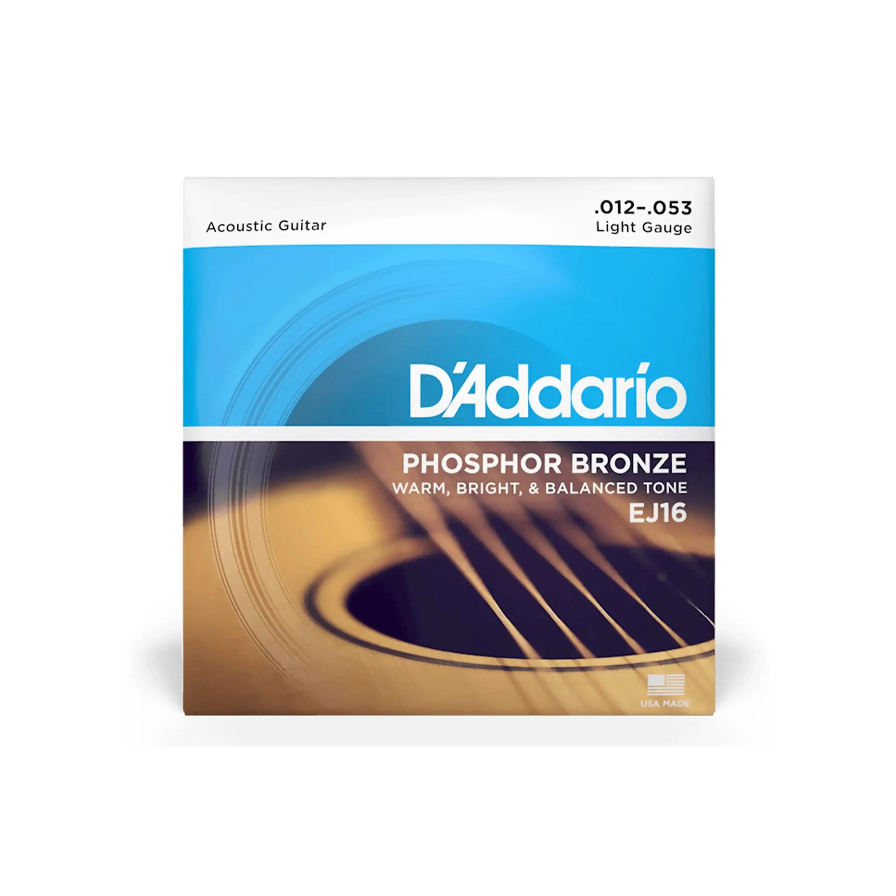 D'Addario EJ16 Phosphor Bronze Acoustic Guitar Strings, Light .12-.53