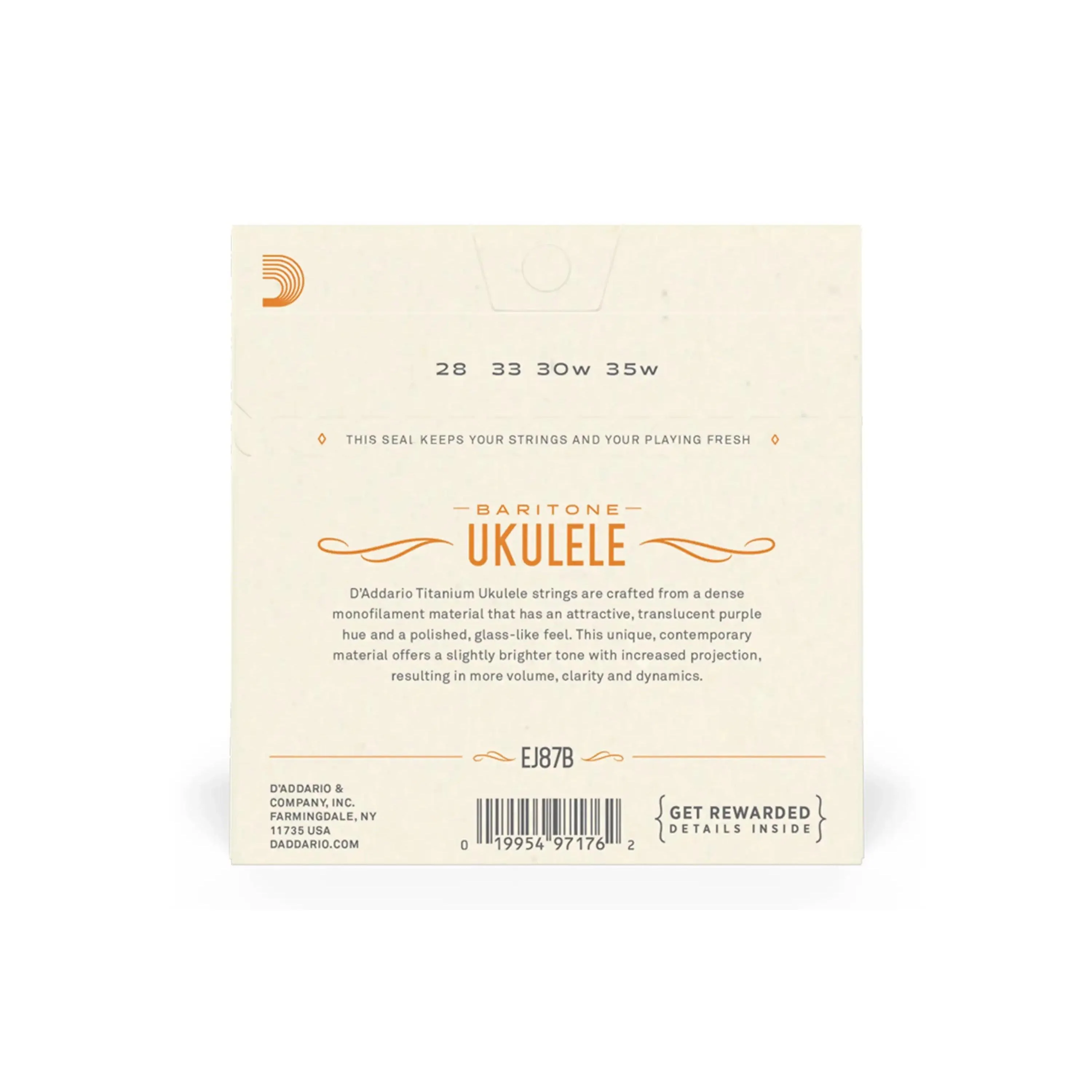 D'Addario EJ87B Titanium Baritone Ukulele Strings (D-G-B-E Tuning) - WOUND D & G - Image 2