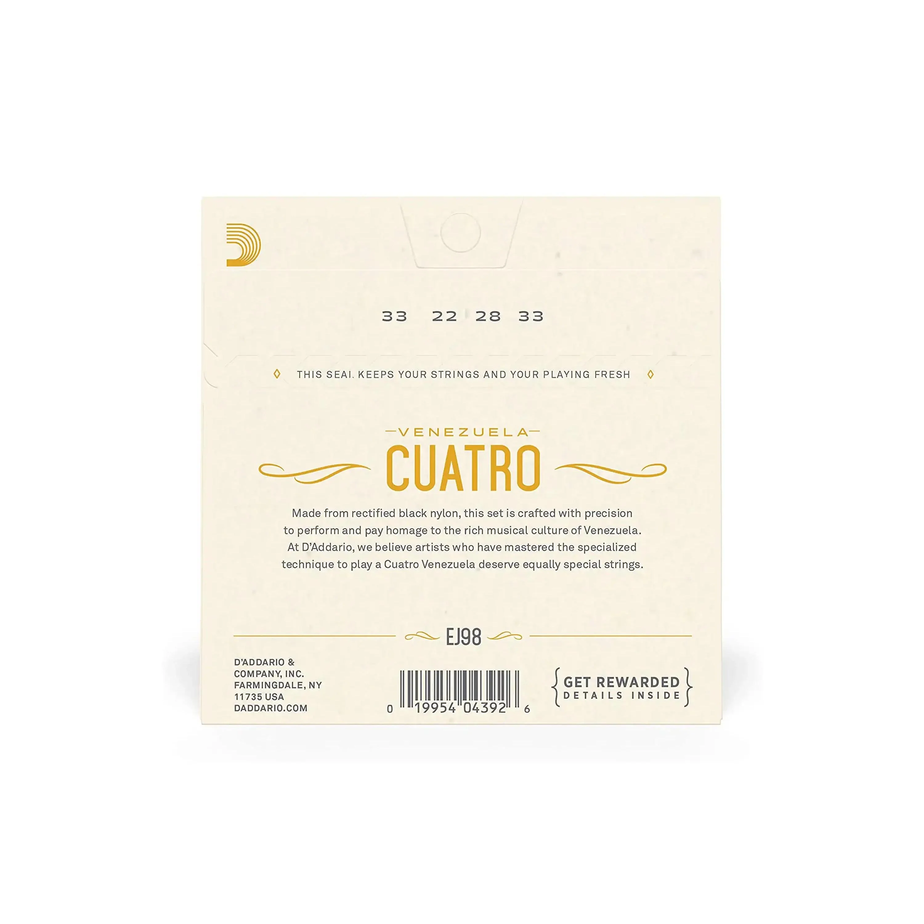 D'Addario EJ98 Black Nylon 4-String Cuatro-Venezuela Strings - .033-.033 - Image 2