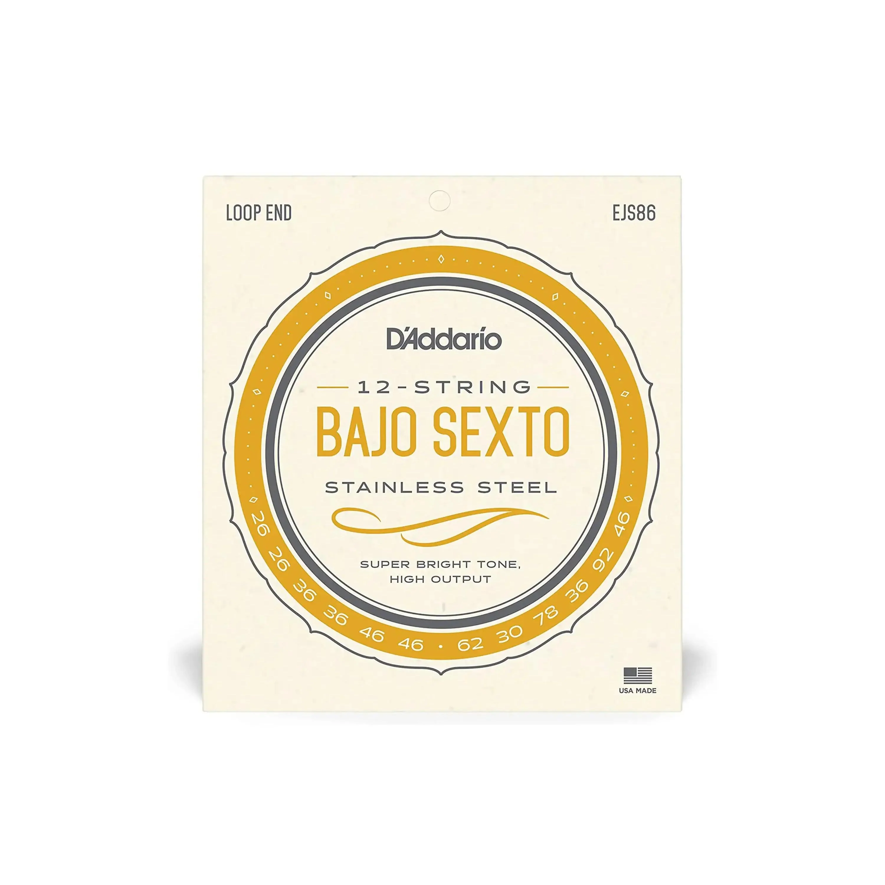 D'Addario EJS86 Stainless Steel 12-String Bajo Sexto Strings - .026-.046