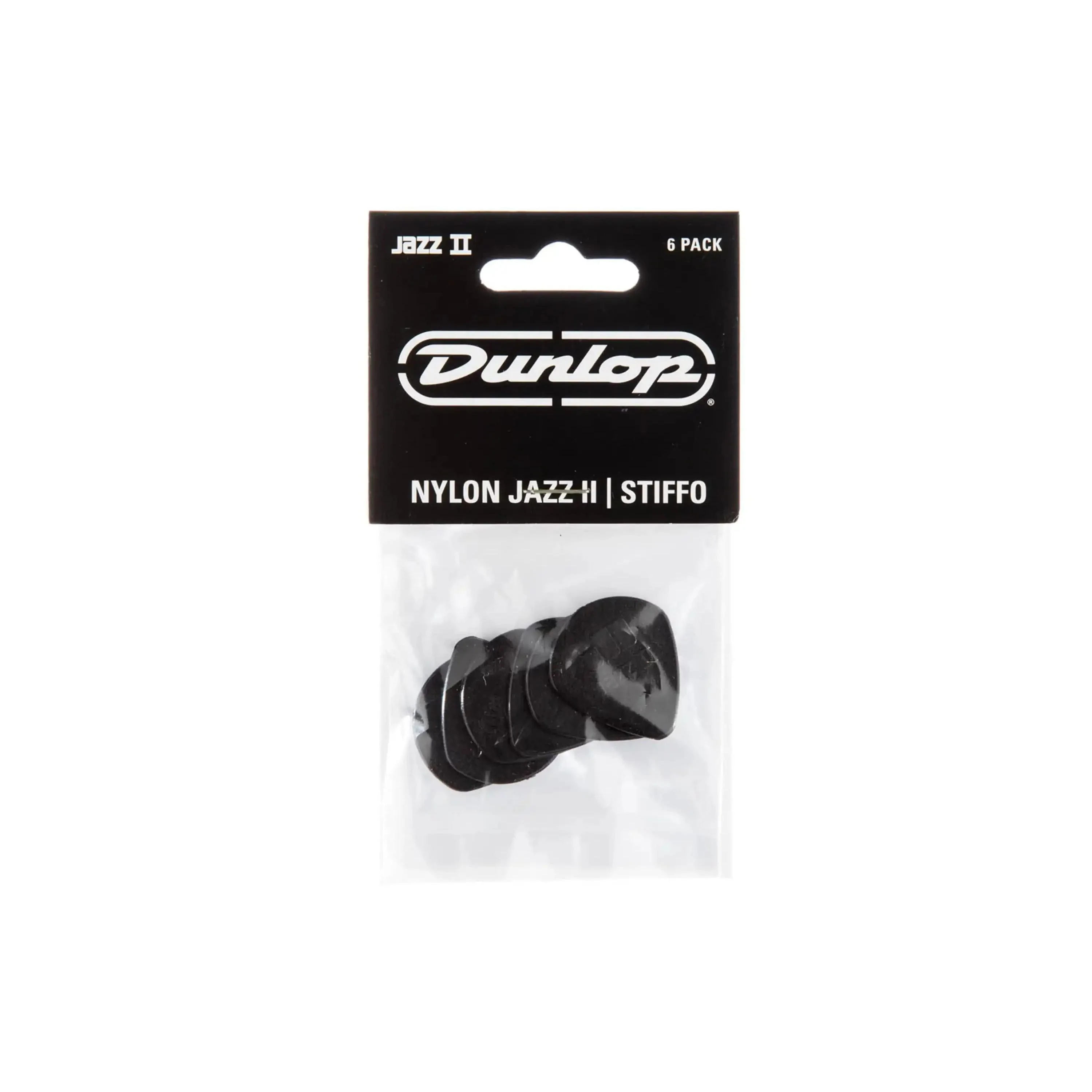 Dunlop Nylon Jazz II Stiffo Black Guitar & Ukulele Picks 6 Pack - Image 4