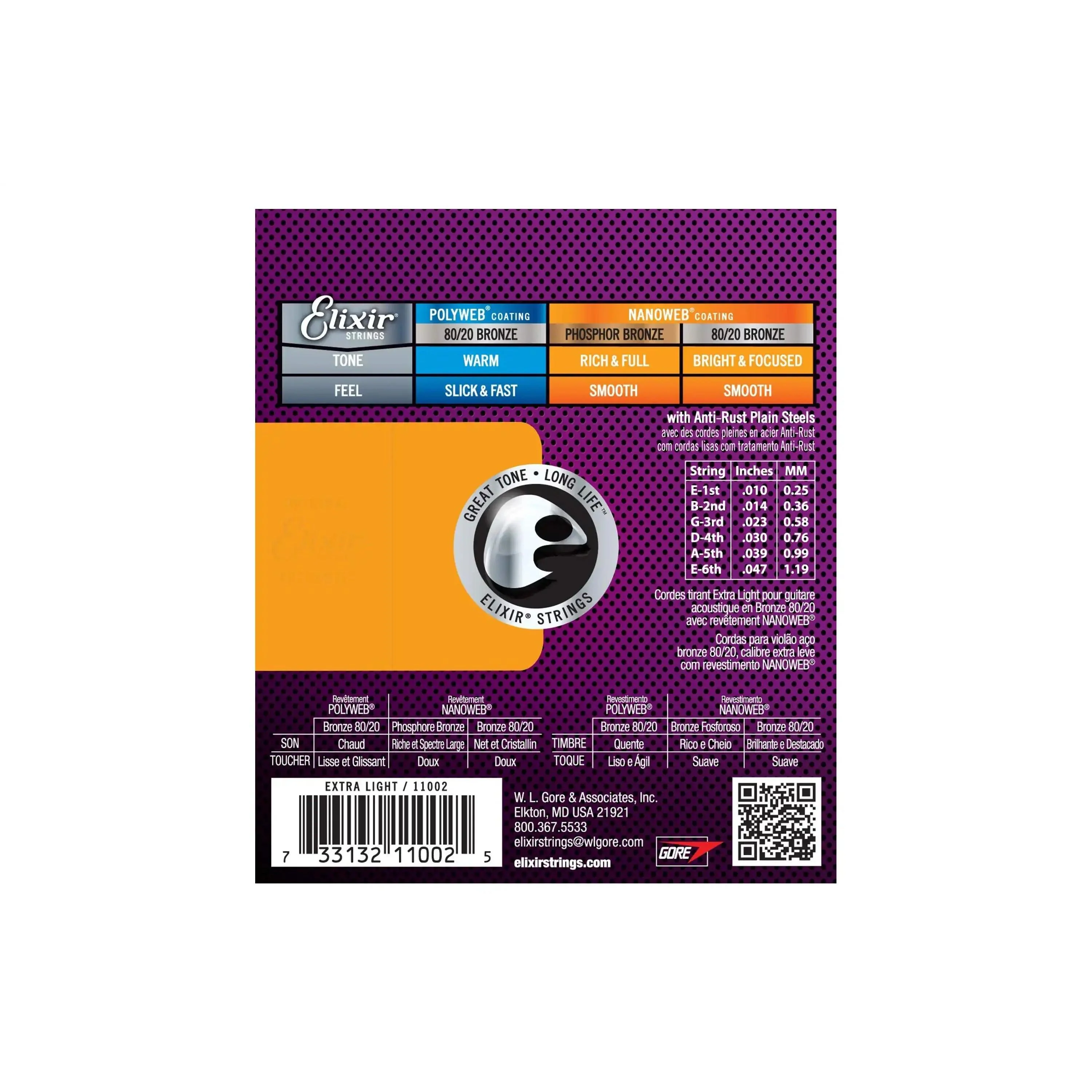 Elixir 11002 Nanoweb 80/20 Bronze Acoustic Guitar Strings - Extra Light .010-.047 - Image 2