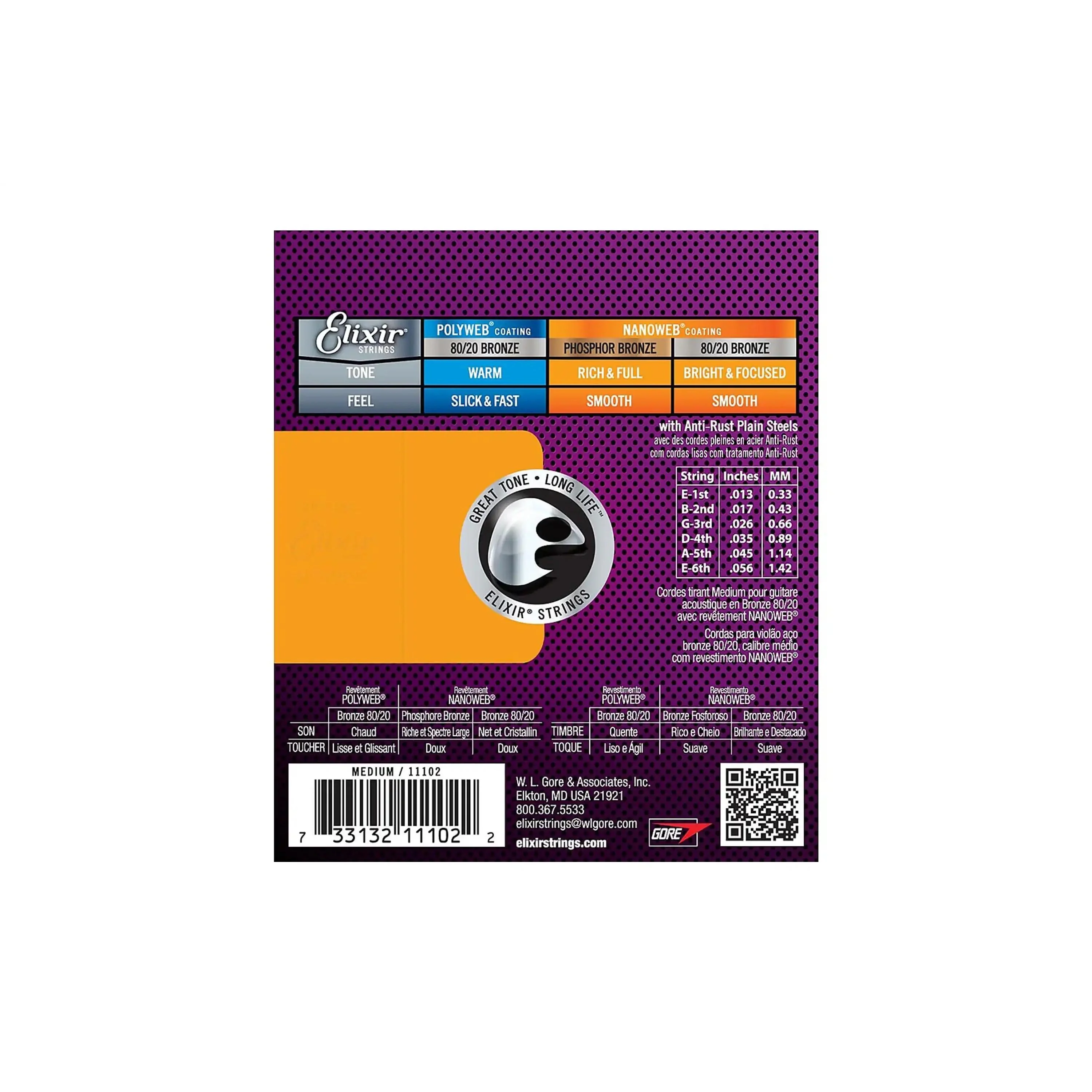Elixir 11102 Nanoweb 80/20 Bronze Acoustic Guitar Strings - Medium .013-.056 - Image 2