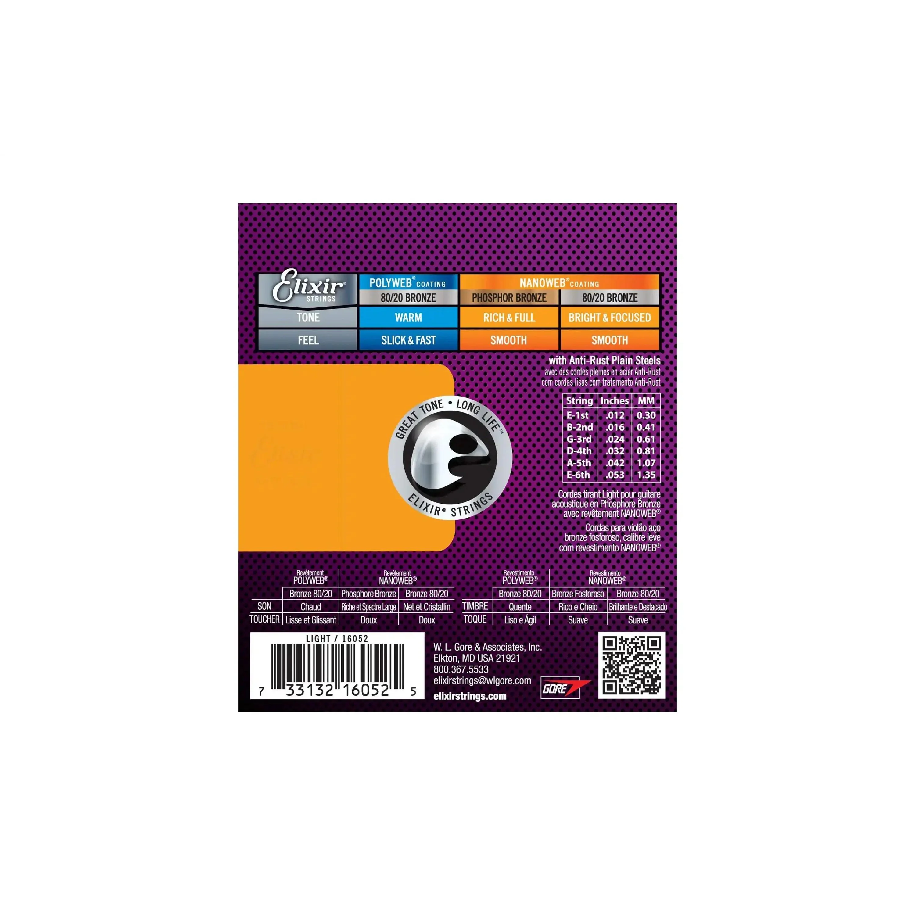 Elixir 16052 Phosphor Bronze With Nanoweb Coating Acoustic Guitar Strings - Light .012-.053 - Image 2