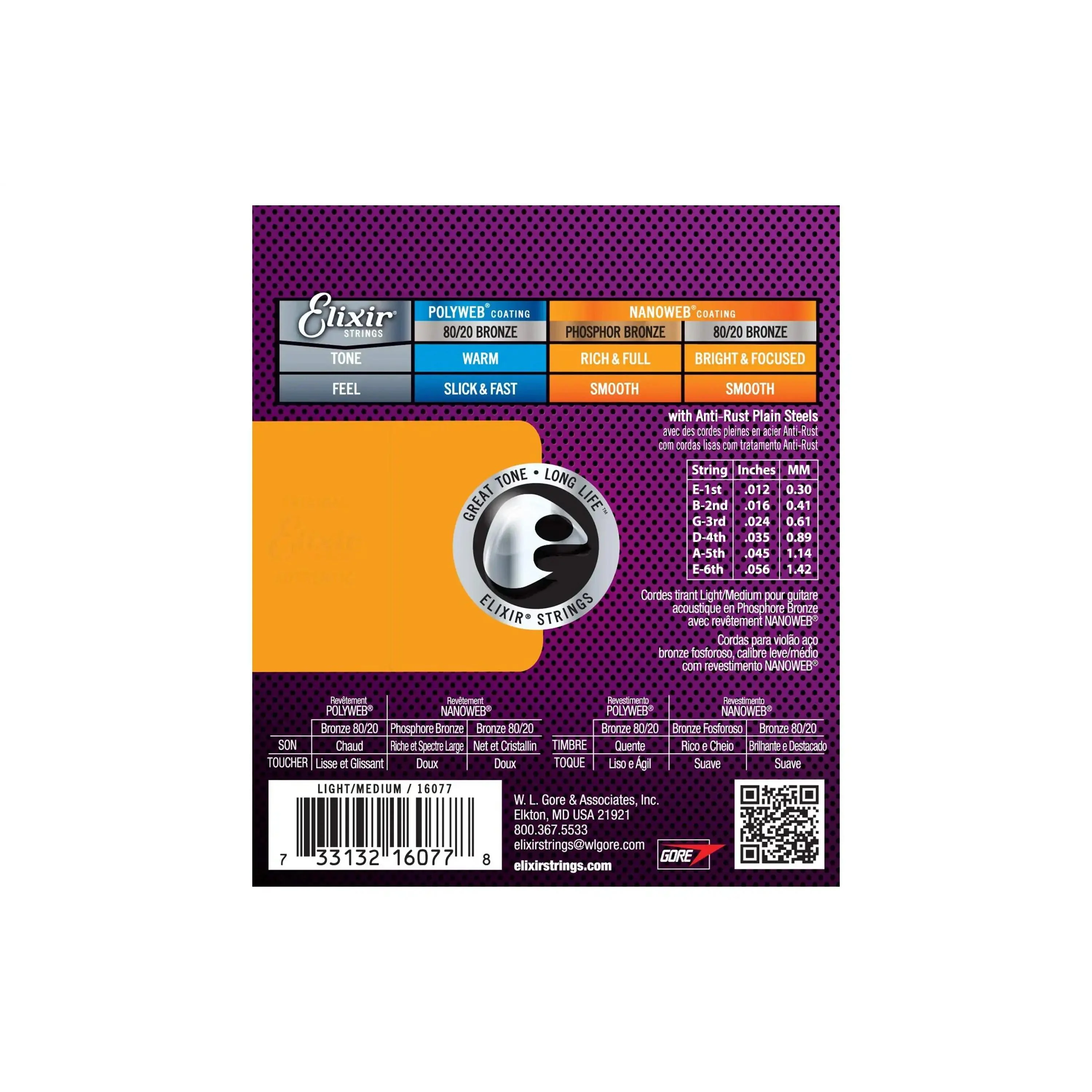 Elixir 16077 Phosphor Bronze With Nanoweb Coating Acoustic Guitar Strings - Light/Medium .012-.056 - Image 2