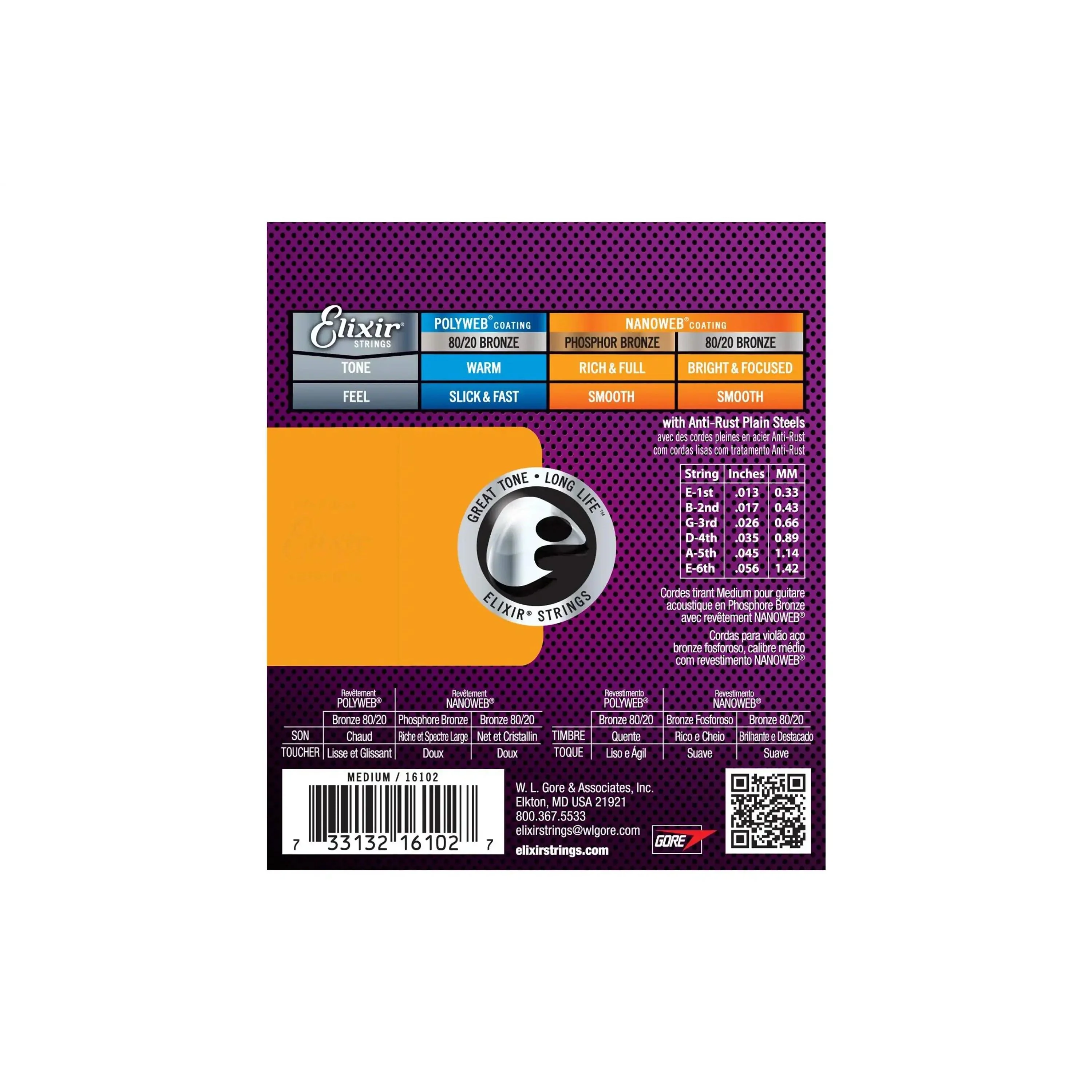 Elixir 16102 Phosphor Bronze With Nanoweb Coating Acoustic Guitar Strings - Medium .013-.056 - Image 2