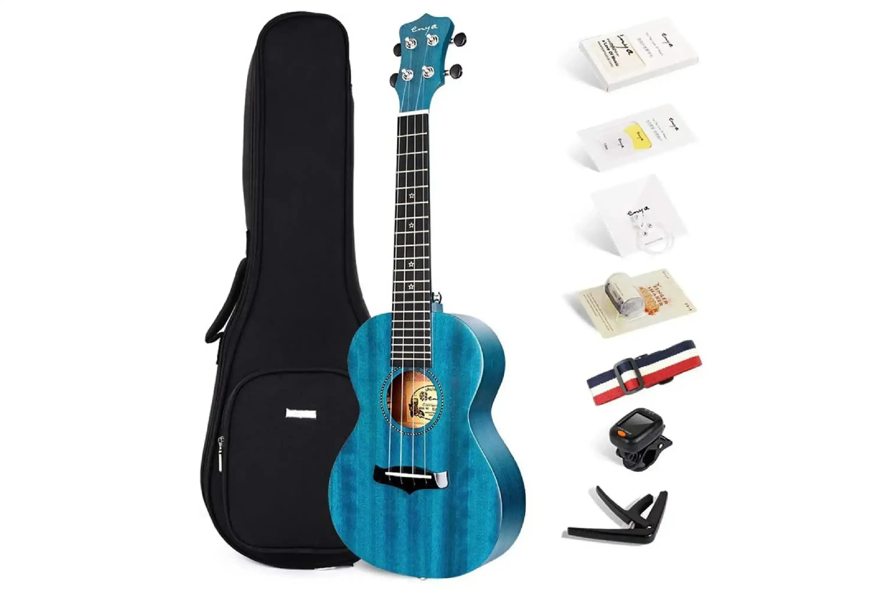 Enya EUS-25D/BU Solid Mahogany Soprano Ukulele - Blue - Image 3