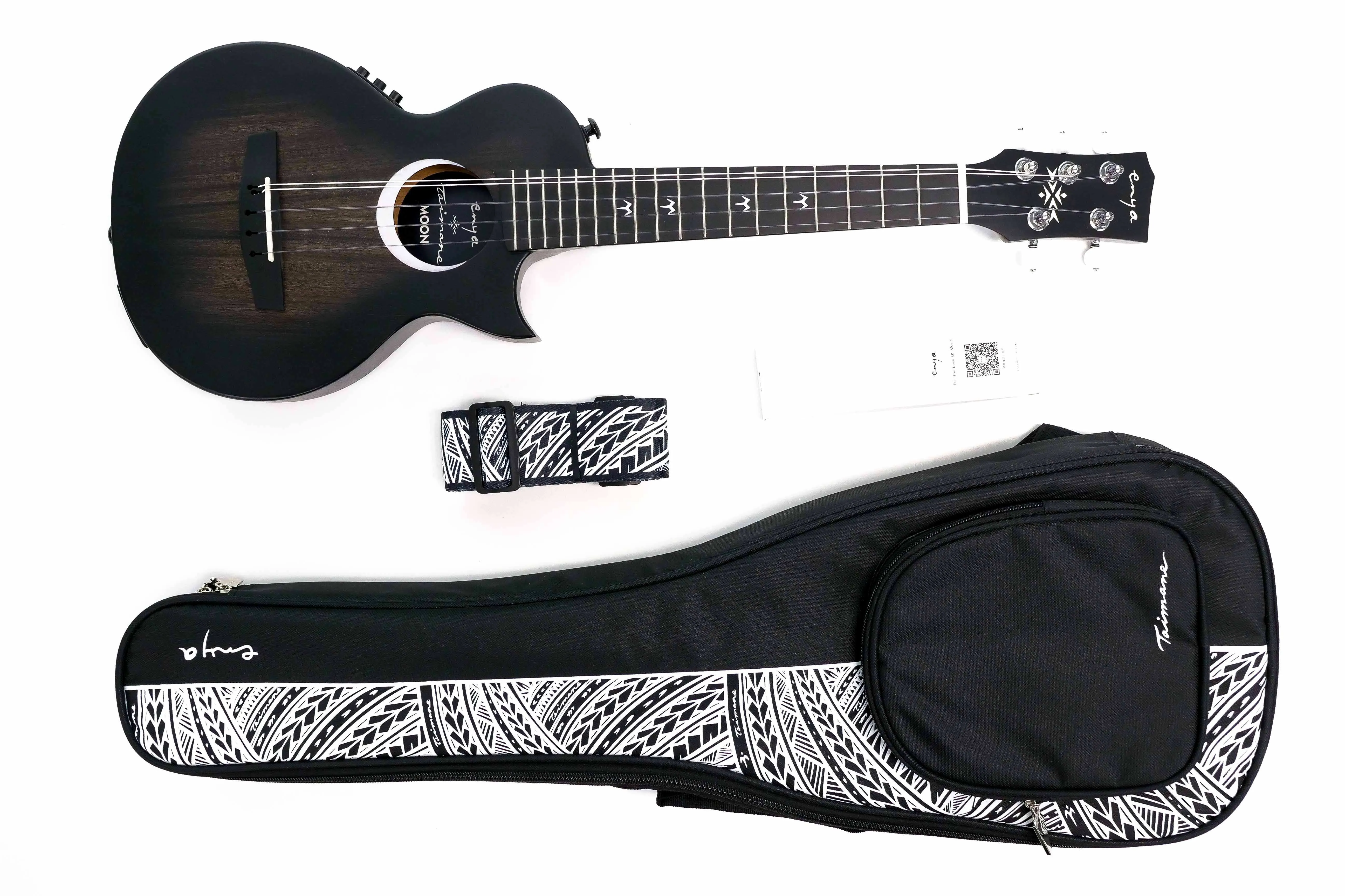 Enya EUT-MOON5-BK-EQ Acousticplus Taimane Signature 5-String Tenor Ukulele - Black - Image 6