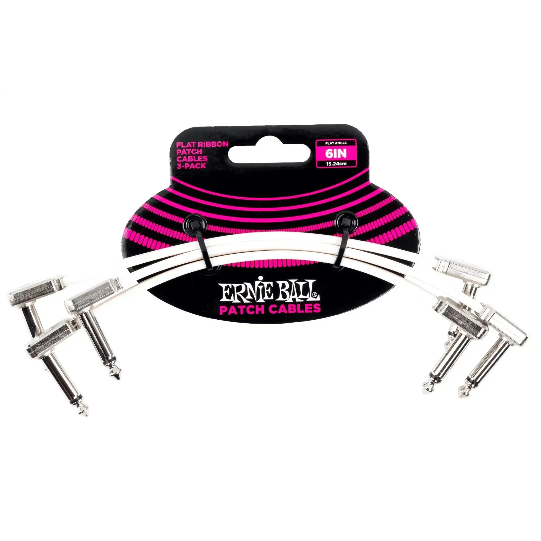 Ernie Ball 6" Flat Ribbon Patch Cable White 3 Pack - WHITE