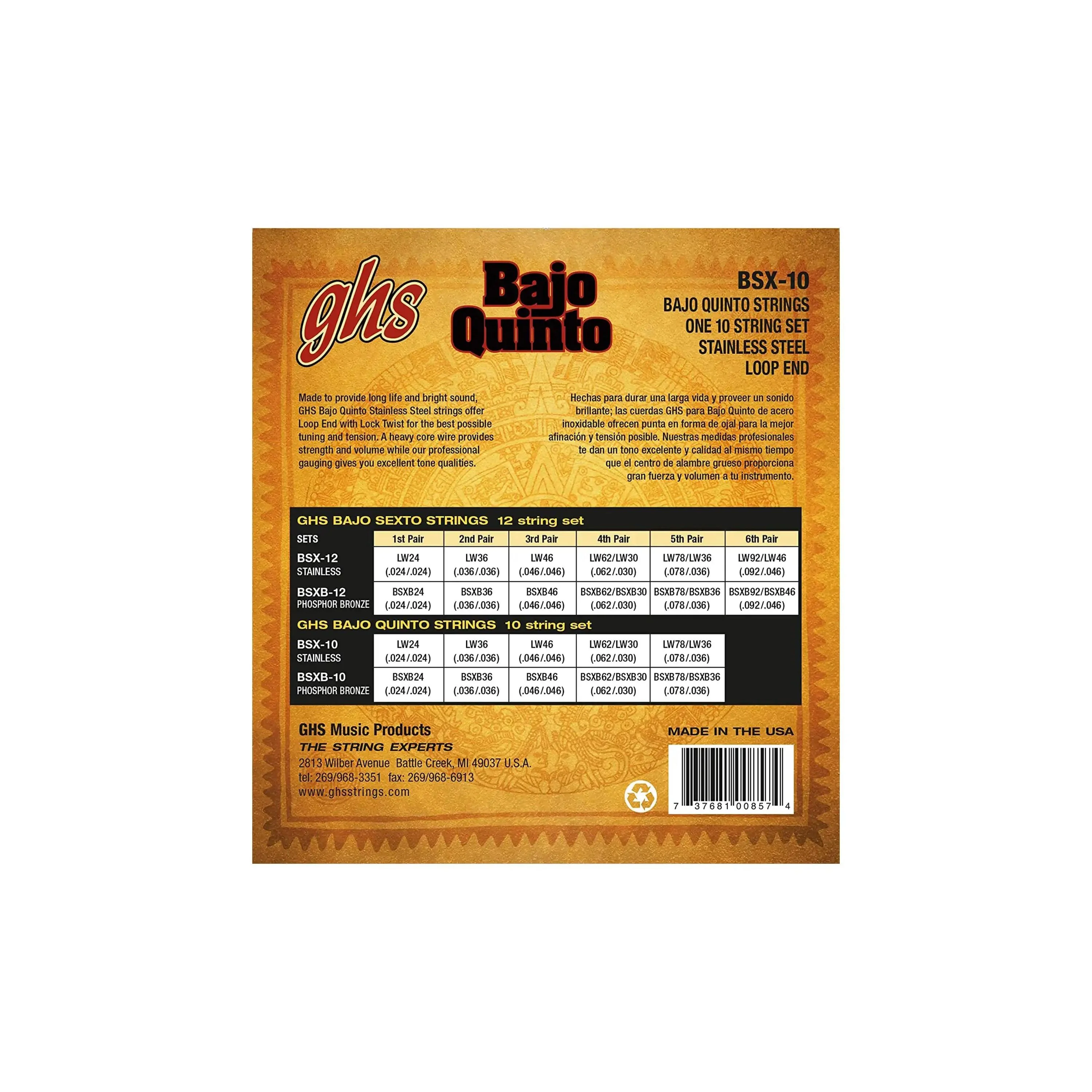 GHS BSX-10 Stainless Steel Baja Quinto Strings - Loop End - Image 2