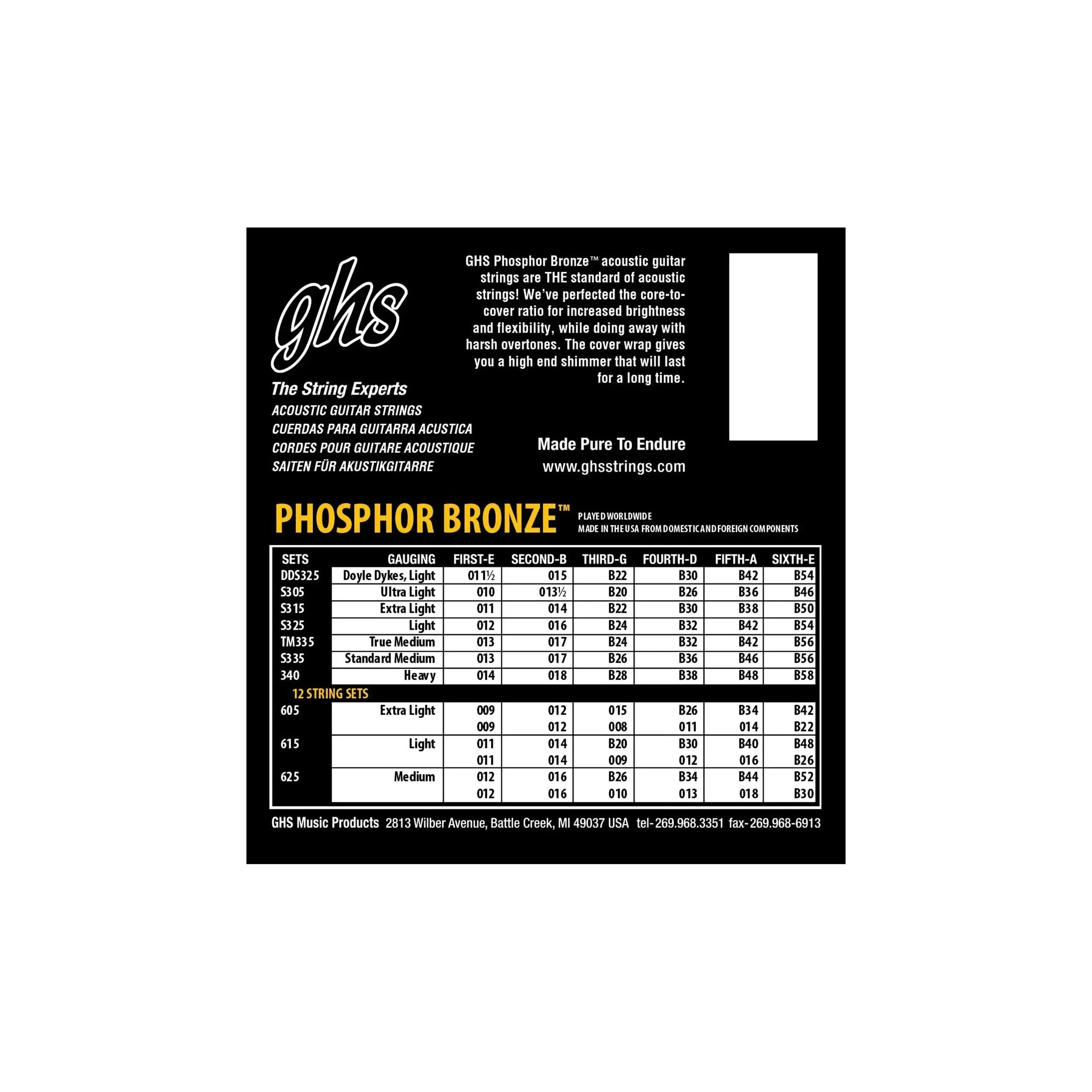 GHS S315 Phosphor Bronze Acoustic Guitar Strings - Extra Light .011-.050 - Image 2