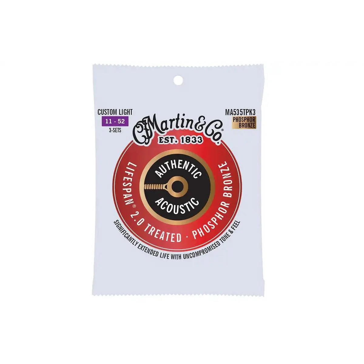 Martin 3-Pack Authentic Acoustic Phosphor Bronze Guitar Strings - Custom Light .011-.052