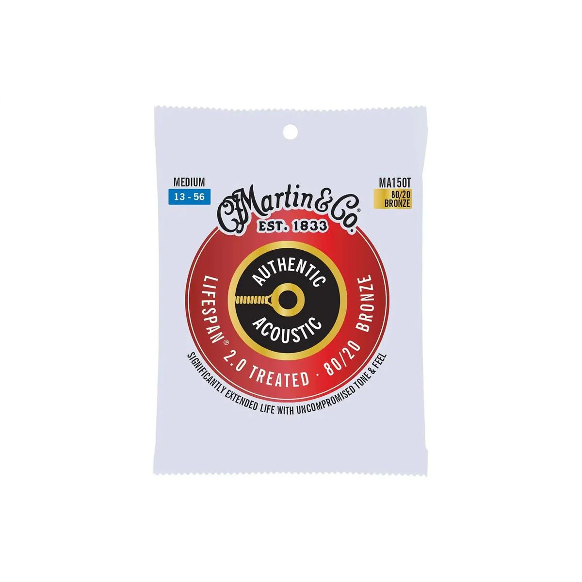 Martin MA150T 80/20 Bronze Lifespan 2.0 Authentic Acoustic Guitar Strings - Medium .013-.056