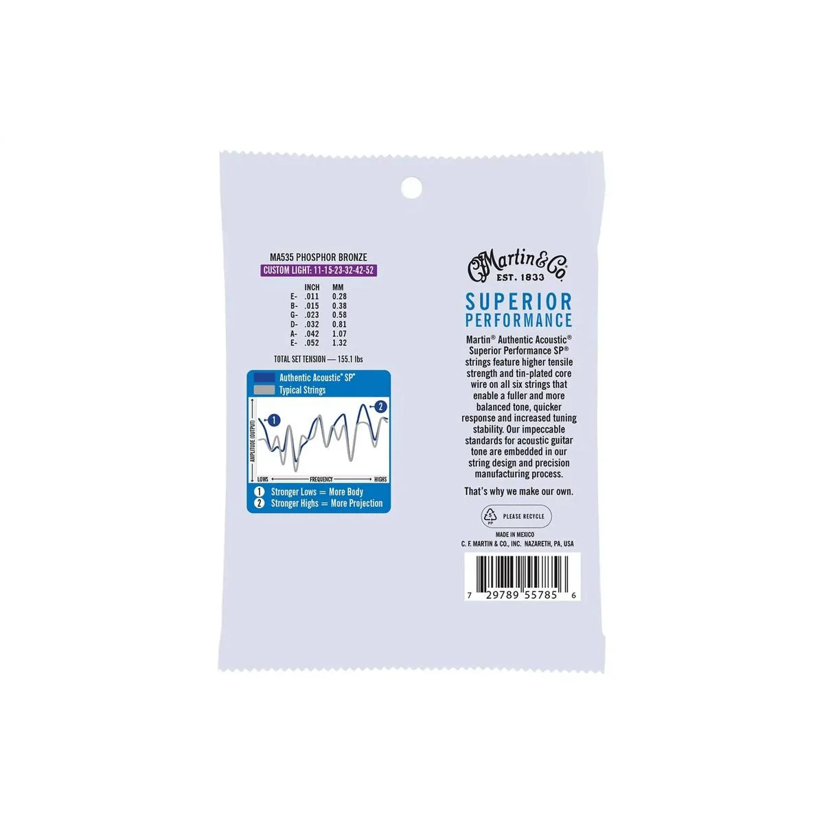 Martin MA535 Authentic Acoustic SP Phosphor Bronze Guitar Strings - Custom Light .011-.052 - Image 2