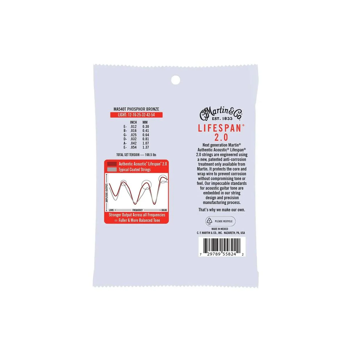 Martin MA540T Phosphor Bronze Lifespan 2.0 Authentic Acoustic Guitar Strings - Light .012-.054 - Image 2