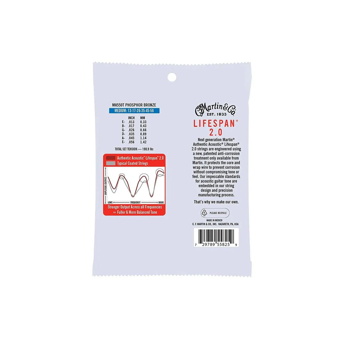 Martin MA550T Phosphor Bronze Authentic Acoustic Guitar Strings - .013 -.056 Medium - Image 2