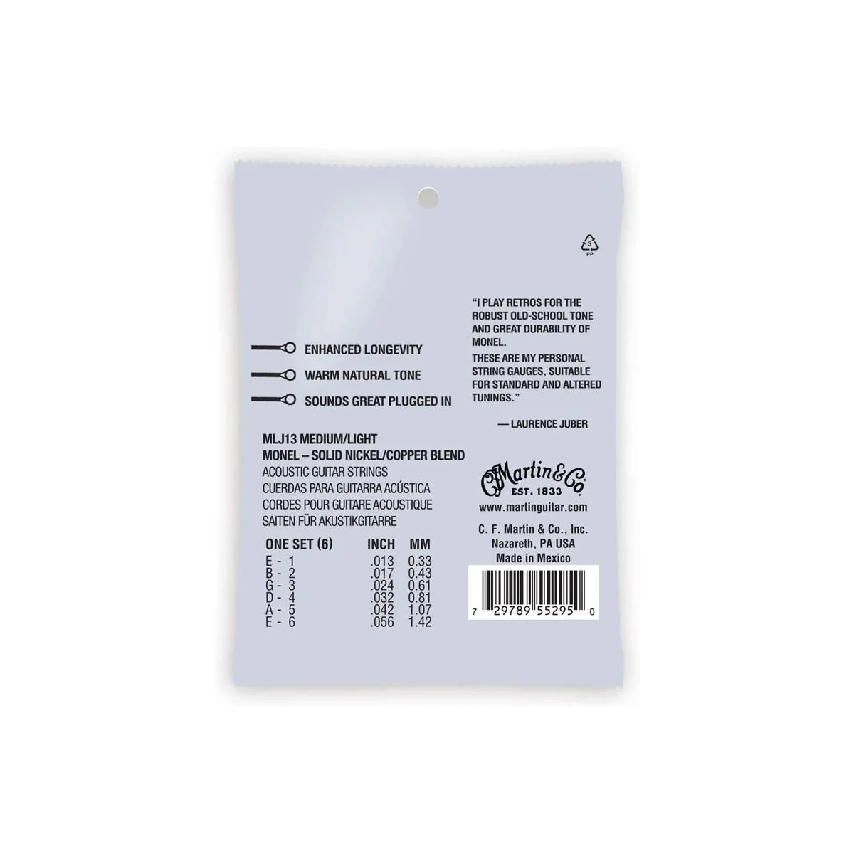 Martin MLJ13 Retro Acoustic Monel Guitar Strings - Medium/Light .013-.056 - Image 2