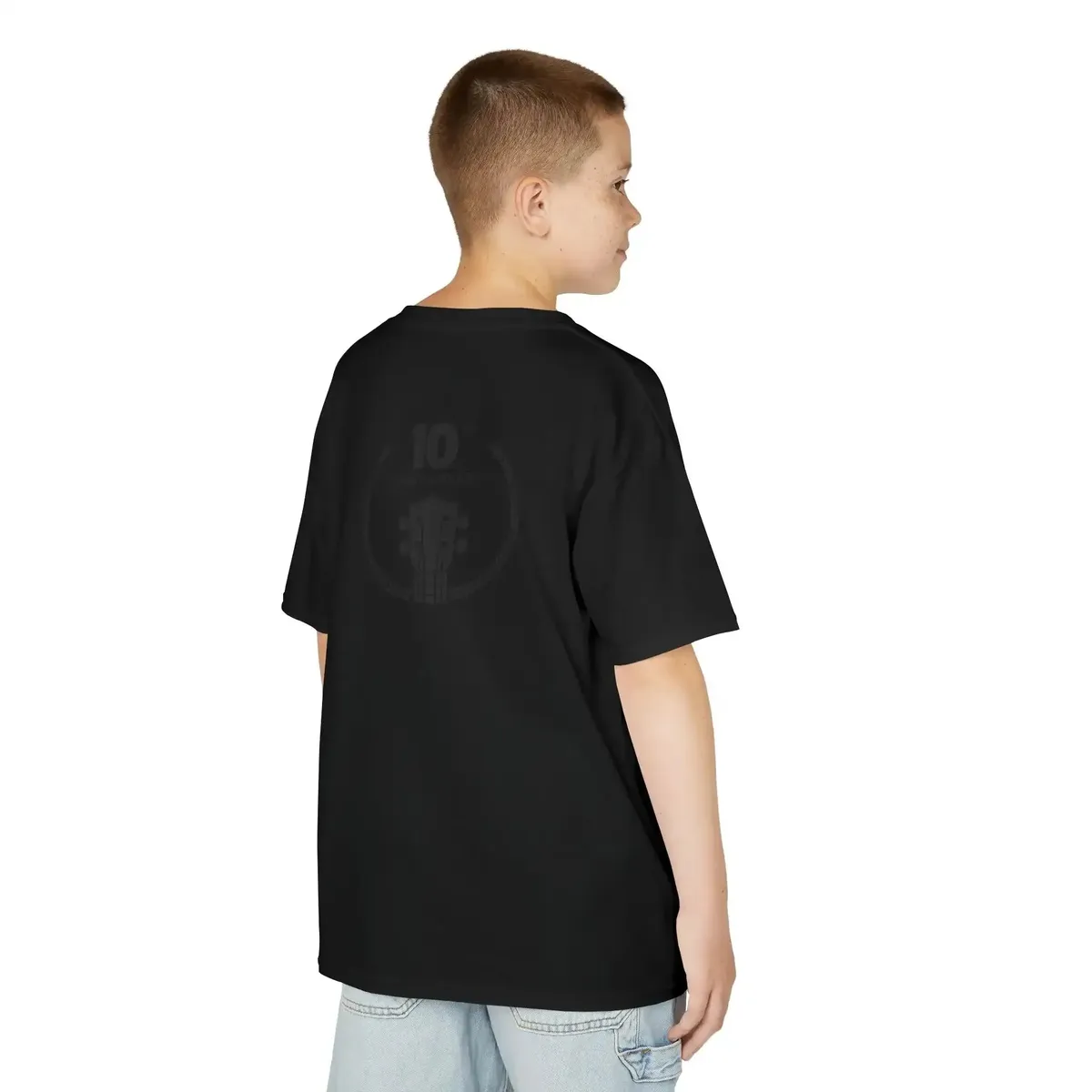 Uke Like The Pros 10th Anniversary Kids T‑Shirt — Black on Black - Image 6