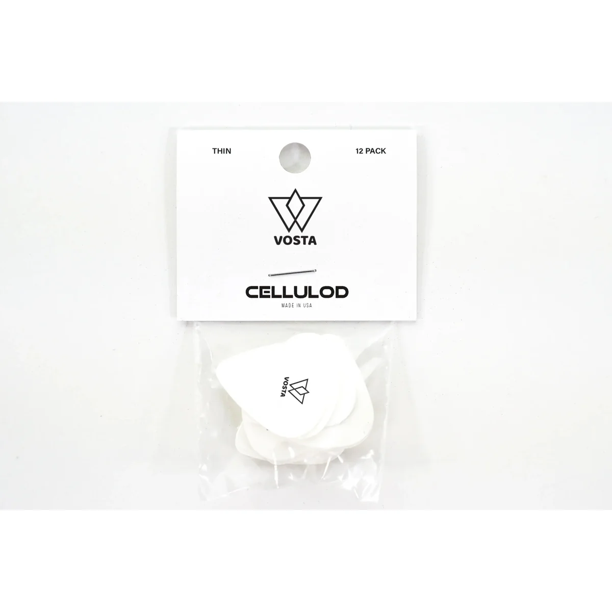 Vosta Thin Celluloid White Picks - 12 Pack